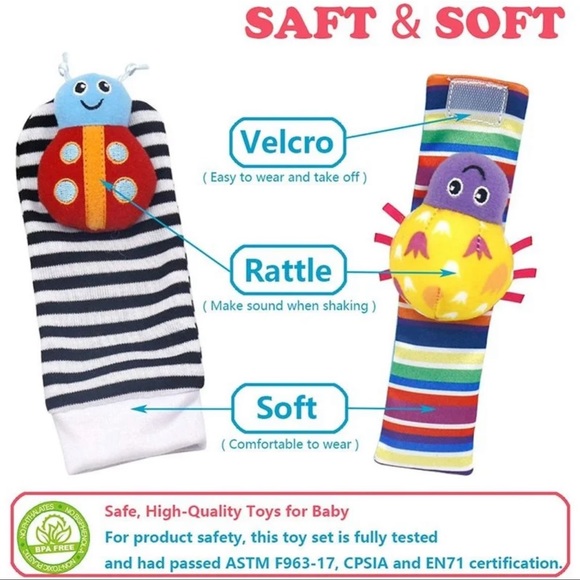 NEW - Set of 4 Baby Socks and Wrist Rattles - Picture 5 of 10
